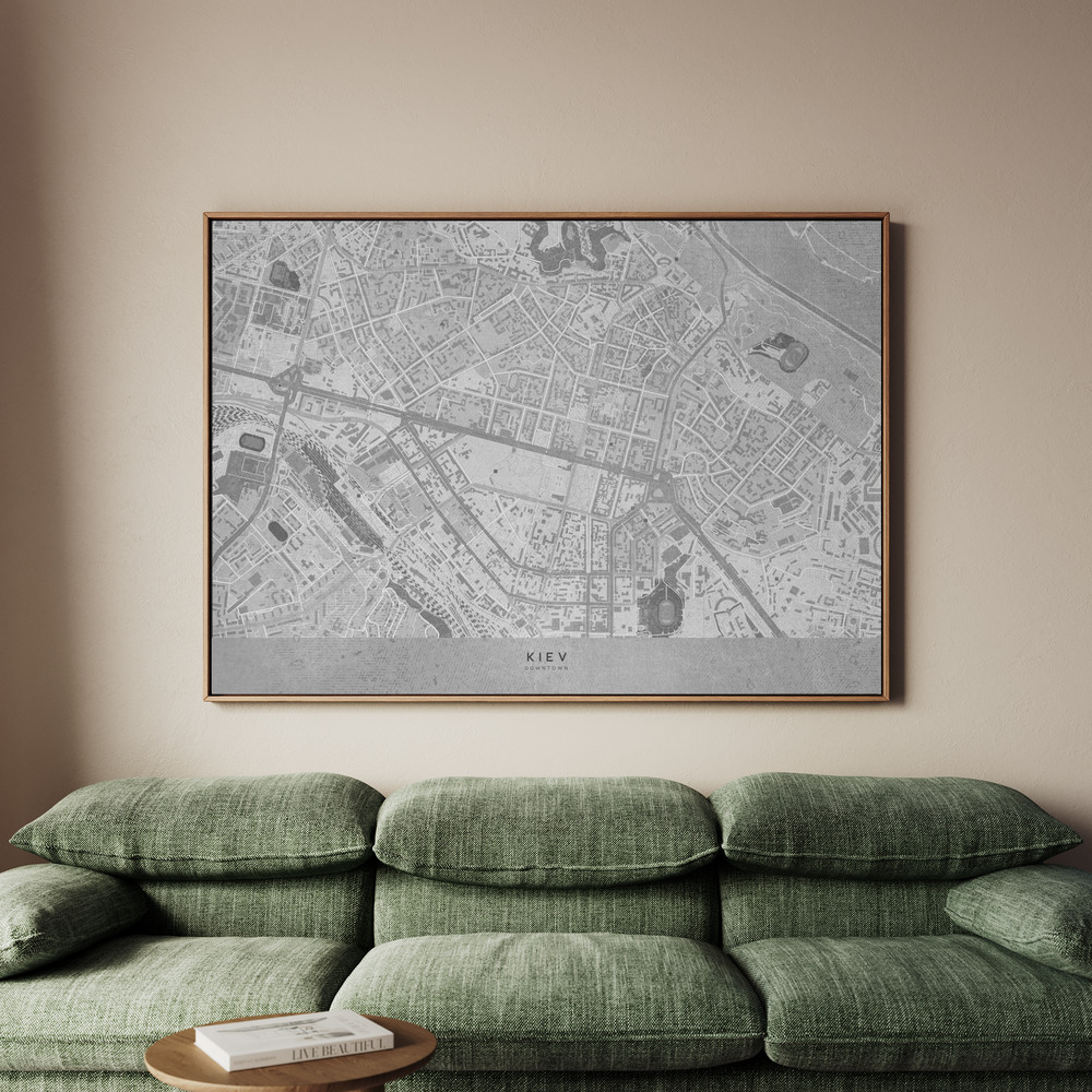 Canvastavla Gray map of Kiev downtown (pre-war) - Tavla - 150x100