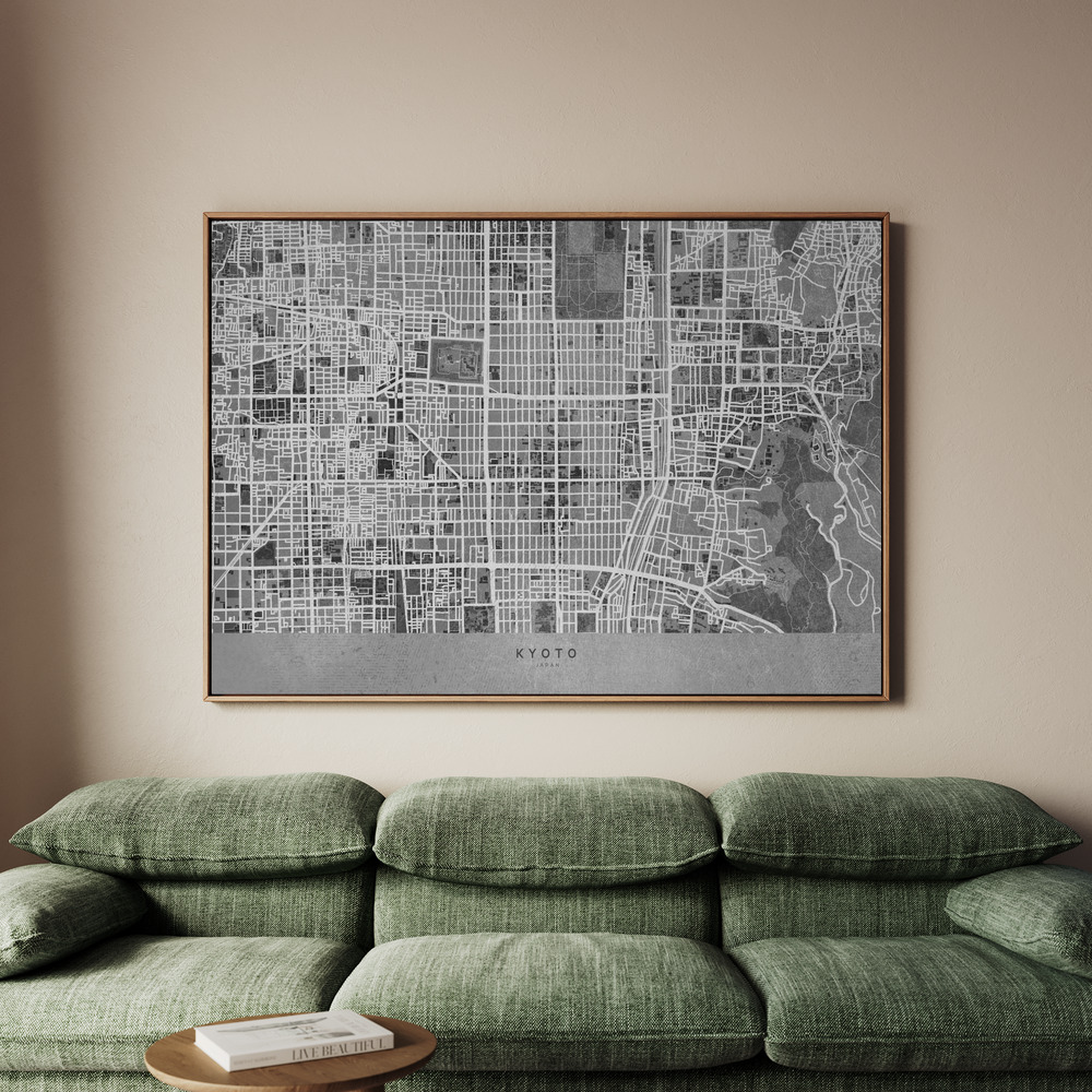 Canvastavla Gray map of Kyoto - Tavla - 150x100