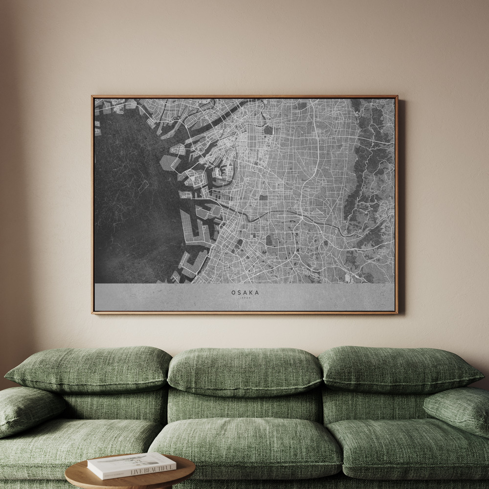 Canvastavla Gray map of Osaka - Tavla - 150x100