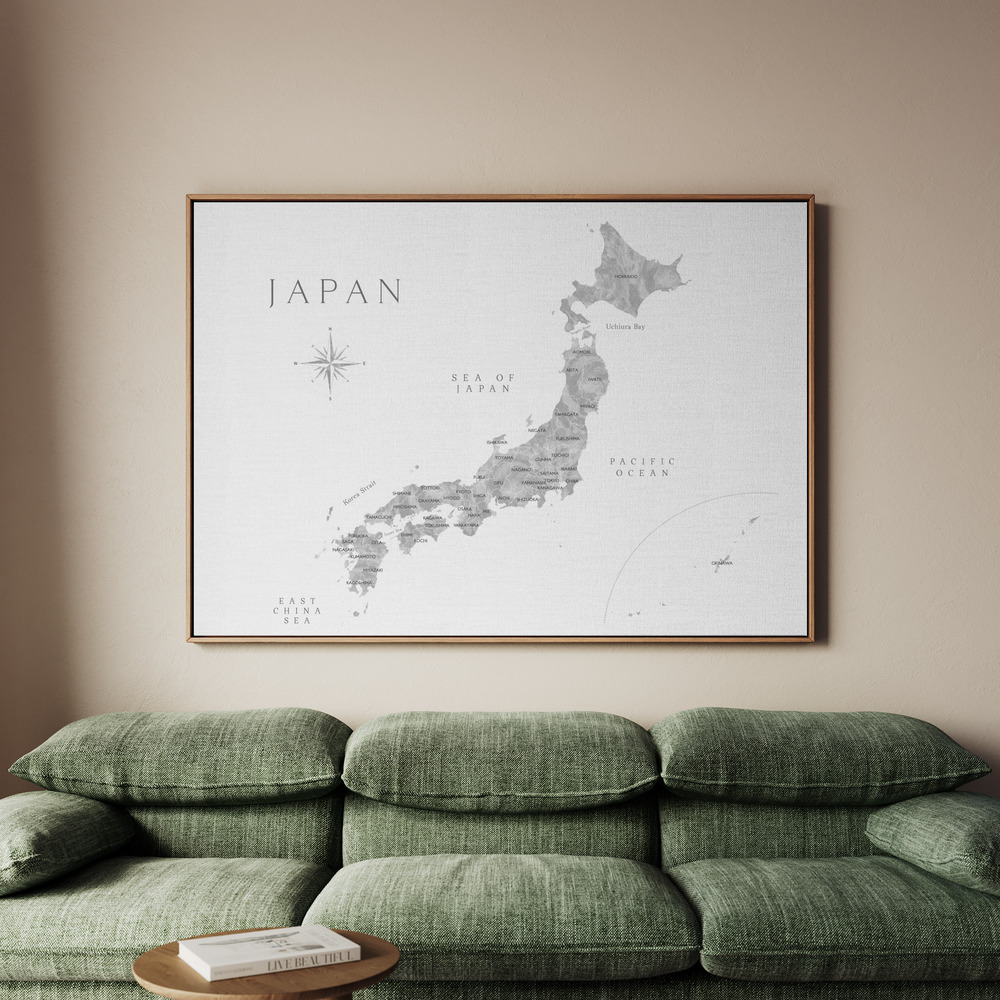 Canvastavla Gray watercorlor map of Japan - Tavla - 150x100