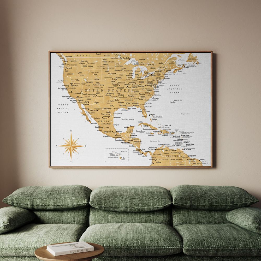 Canvastavla Golden map of USA and Mexico - Tavla - 150x100