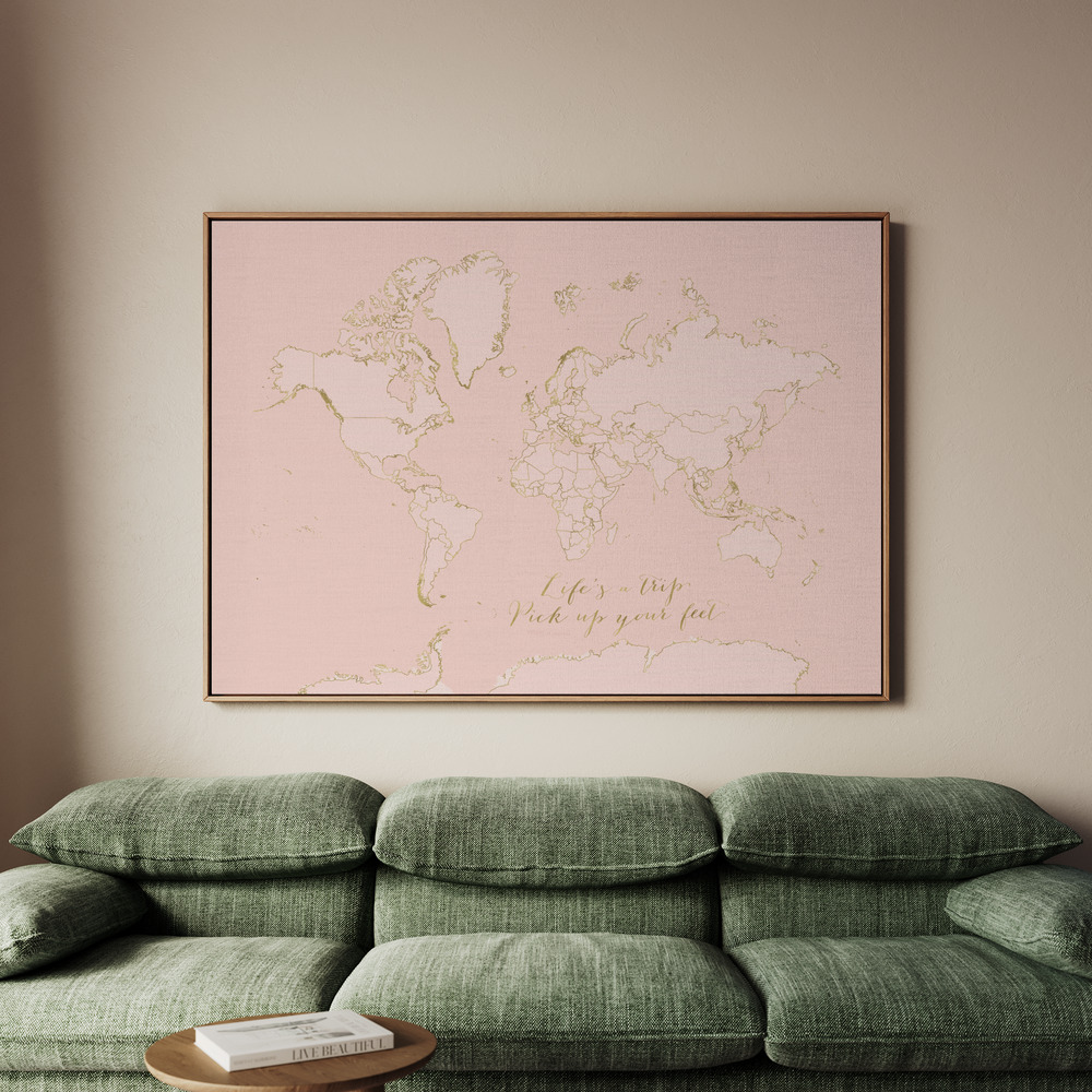 Canvastavla Inspirational pink and gold world map - Tavla - 100x70