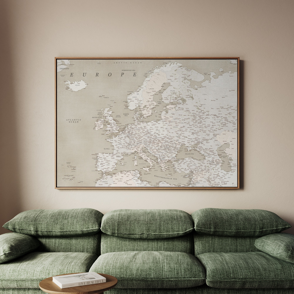 Canvastavla Vintage looking detailed map of Europe - Tavla - 100x70