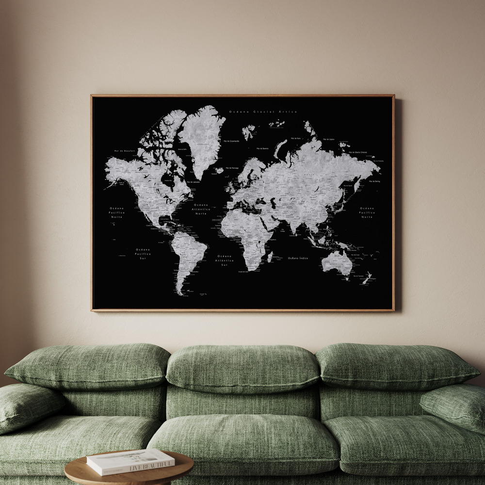Canvastavla Eban world map in Spanish - Tavla - 70x50