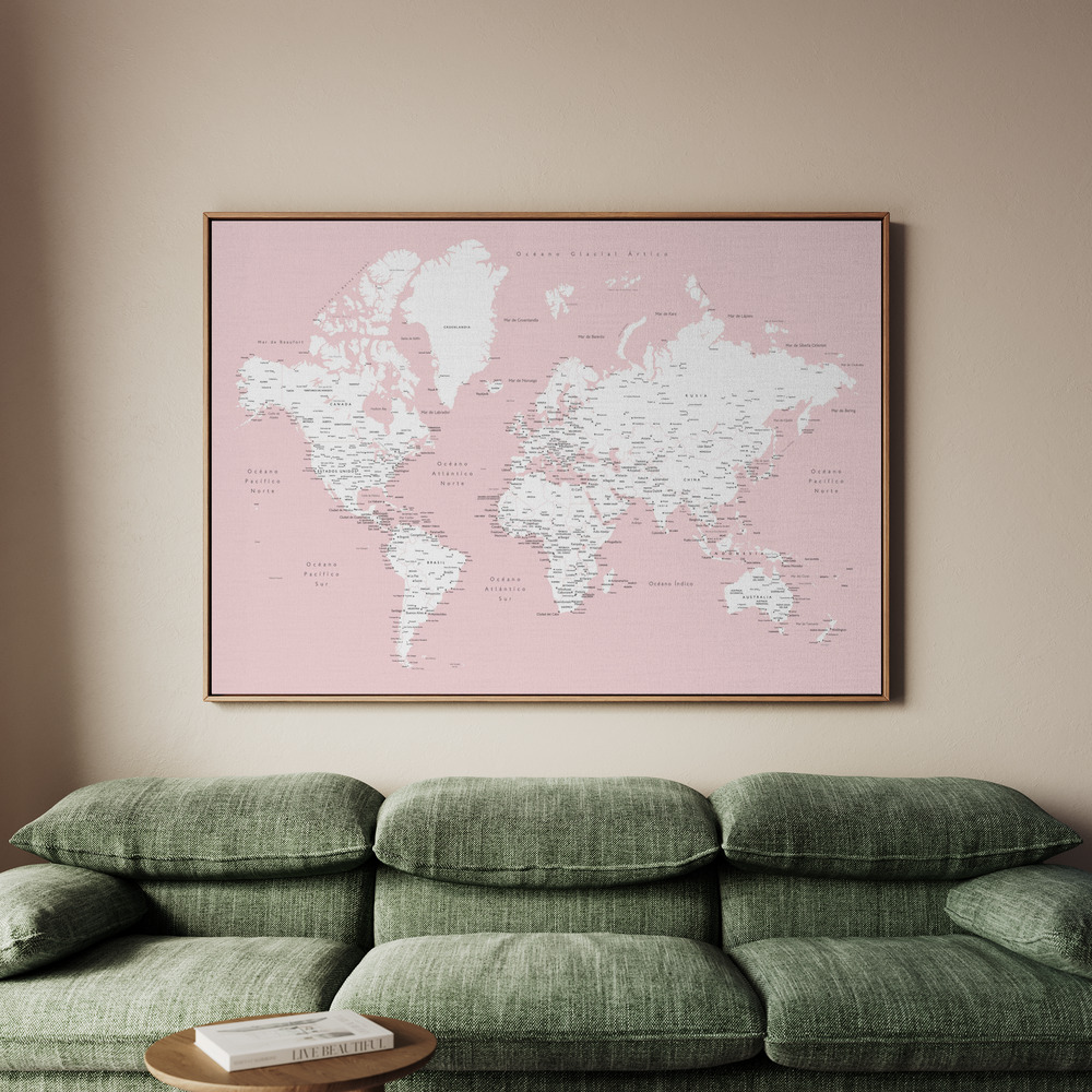 Canvastavla Leire world map in Spanish - Tavla - 100x70