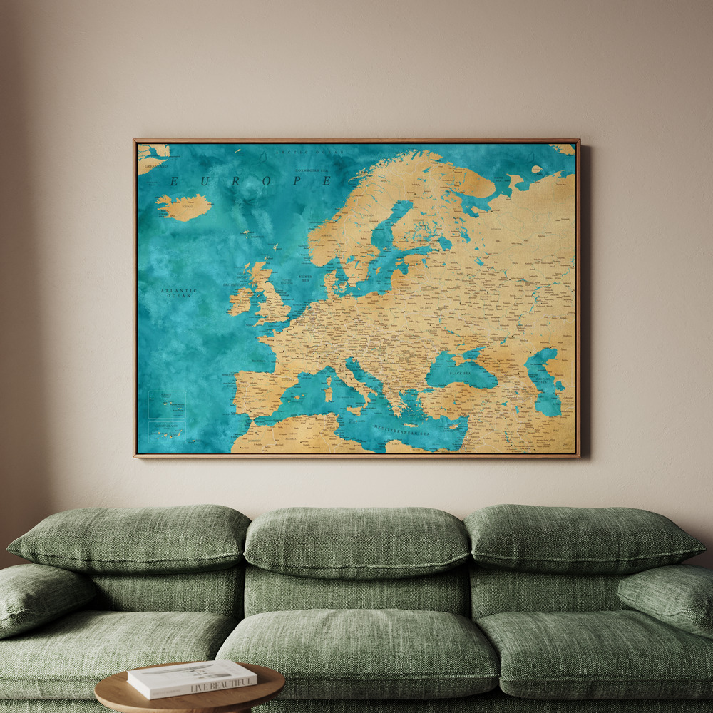 Canvastavla Lexy detailed Europe map - Tavla - 100x70
