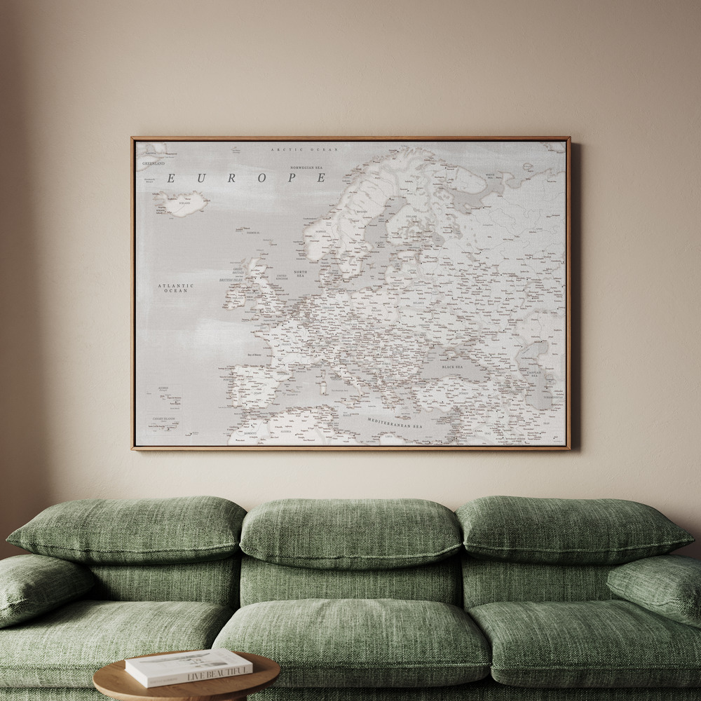Canvastavla Lysander detailed map of Europe - Tavla - 100x70
