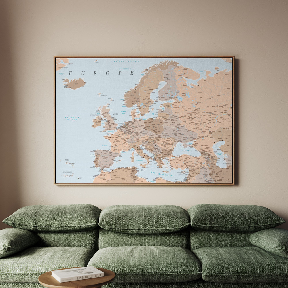 Canvastavla Neutral detailed map of Europe - Tavla - 70x50