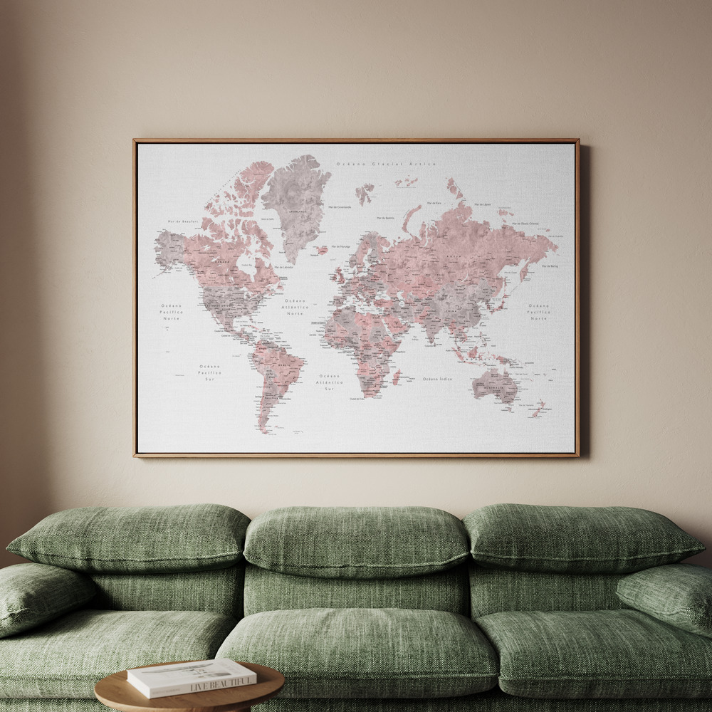 Canvastavla Piper world map in Spanish - Tavla - 70x50