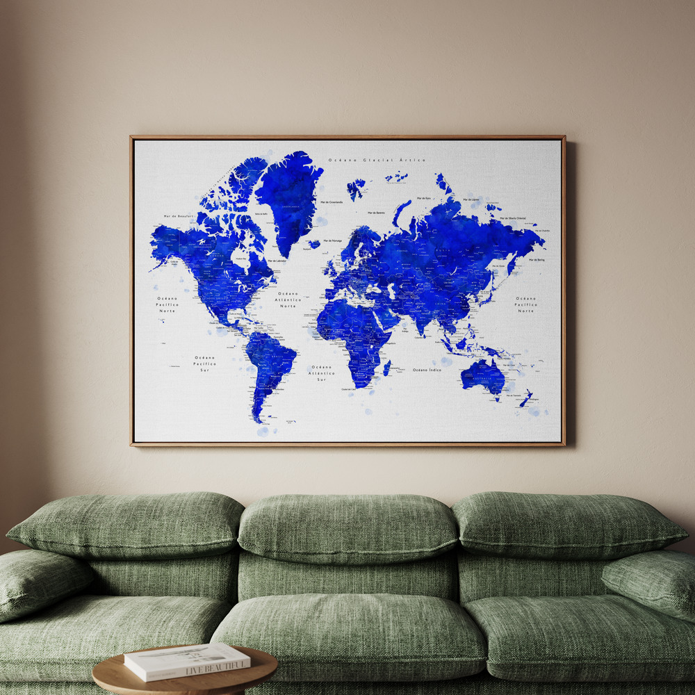 Canvastavla Nadiin world map in Spanish - Tavla - 70x50