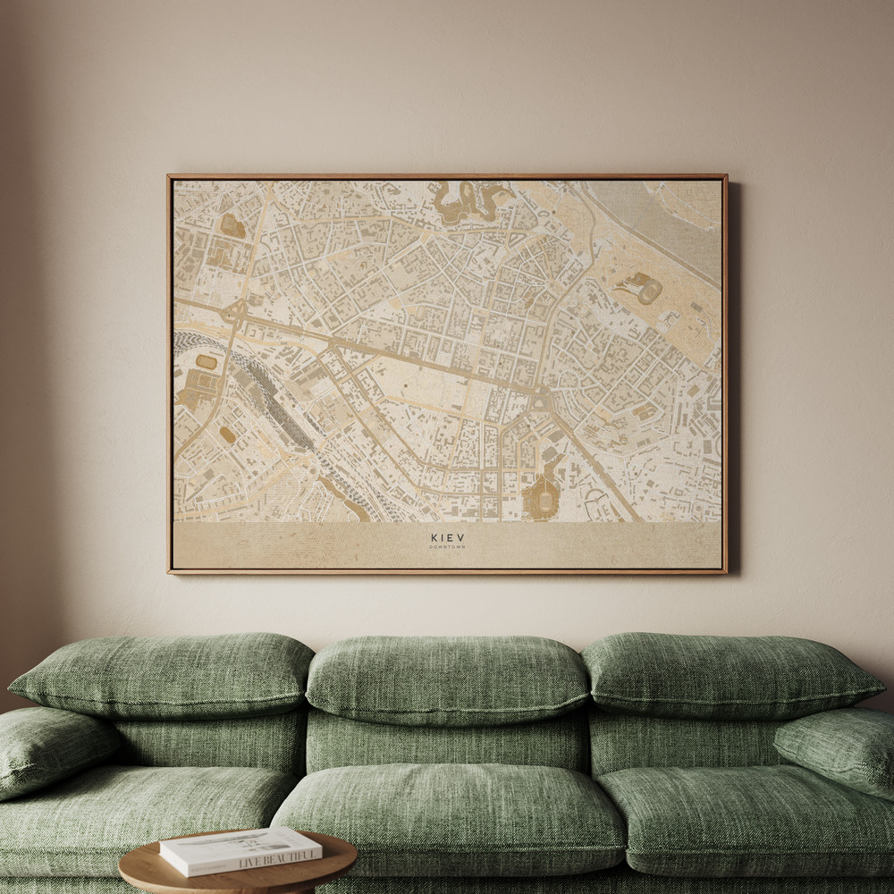 Canvastavla Sepia map of Kiev downtown (pre-war) - Tavla - 150x100