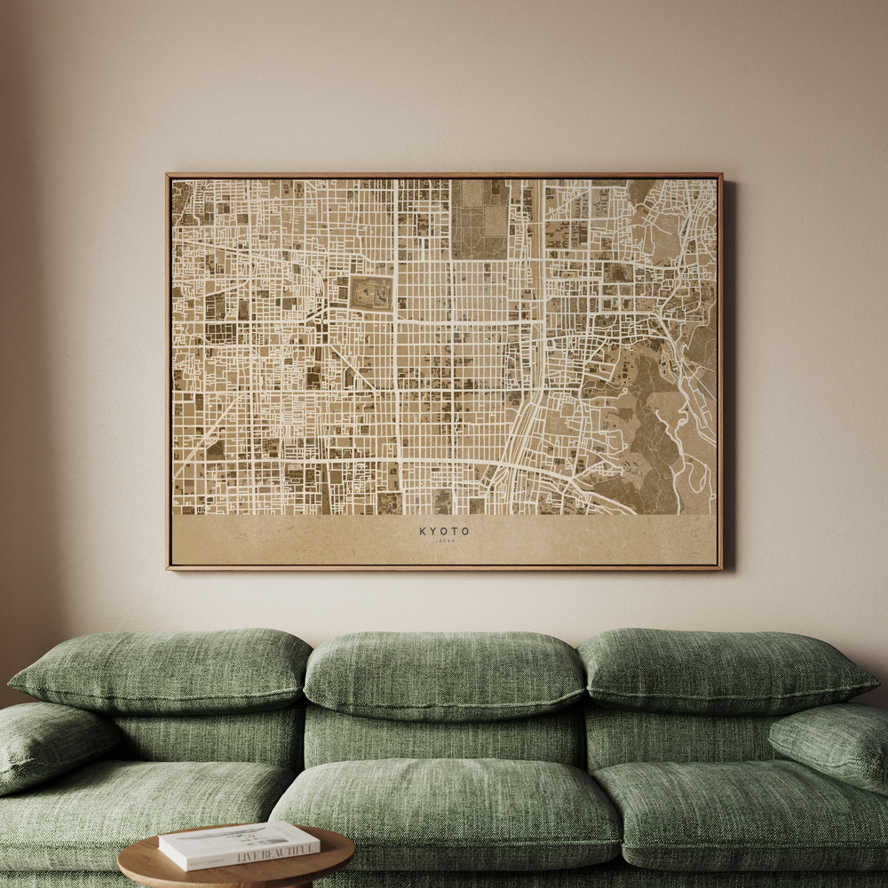 Canvastavla Sepia map of Kyoto - Tavla - 150x100