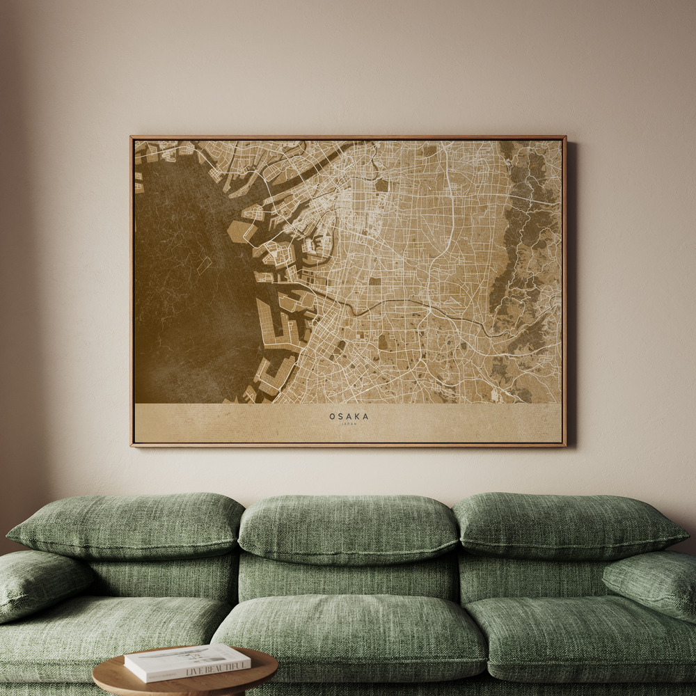 Canvastavla Sepia map of Osaka - Tavla - 150x100