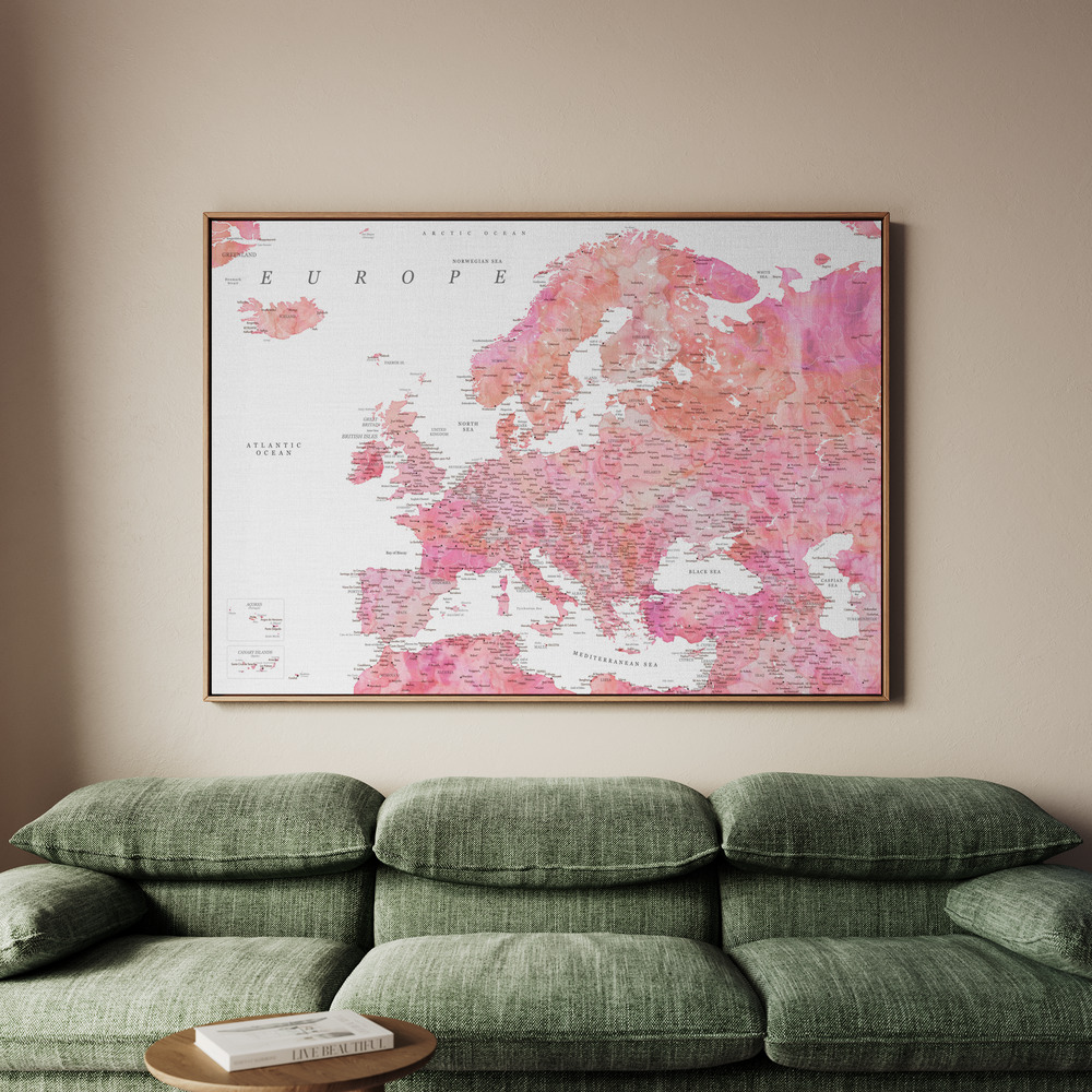 Canvastavla Tatiana detailed map of Europe - Tavla - 100x70