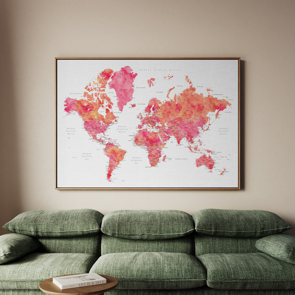 Canvastavla Tatiana world map in Spanish - Tavla - 100x70