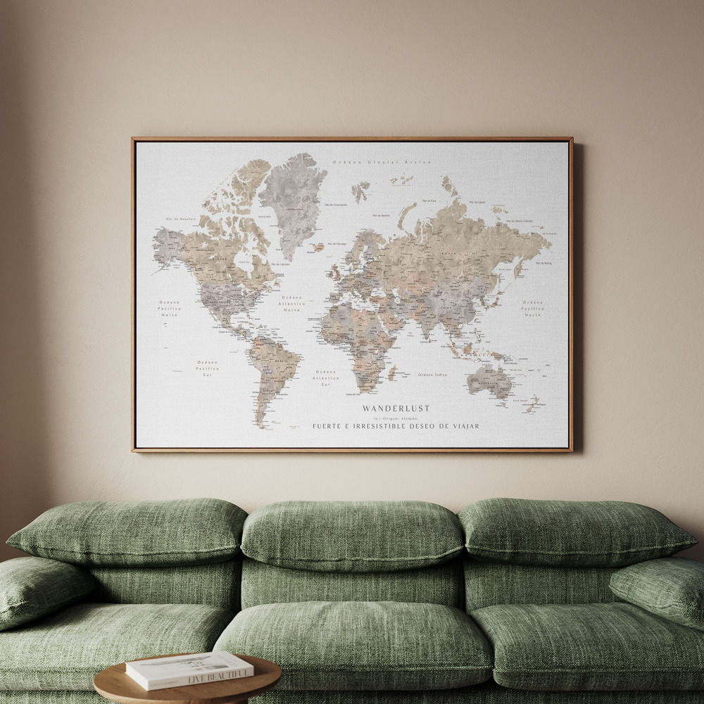 Canvastavla Wanderlust world map in spanish - Tavla - 100x70