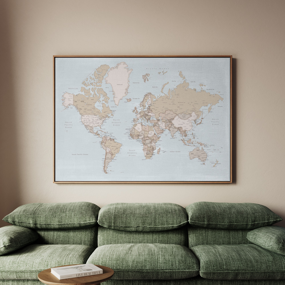 Canvastavla Neutral Tone World Map - Tavla - 150x100