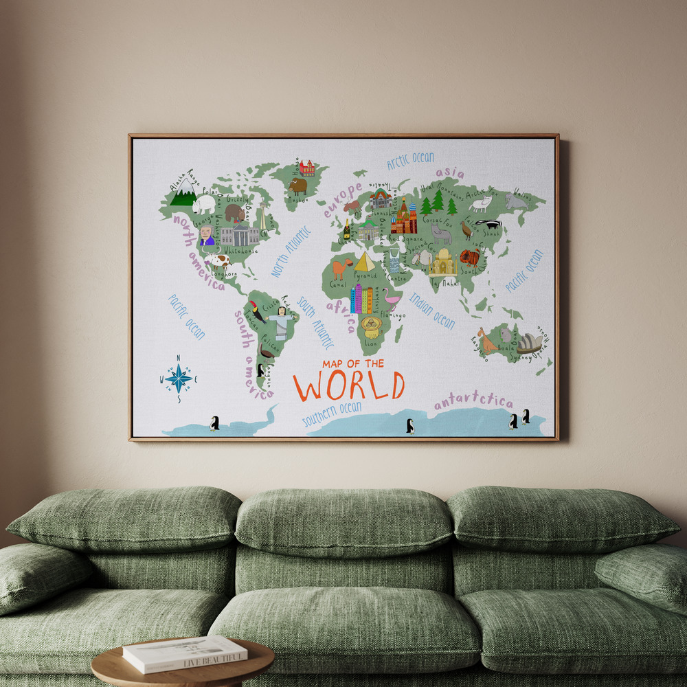 Canvastavla Kids Illustrated World Map - Tavla - 150x100