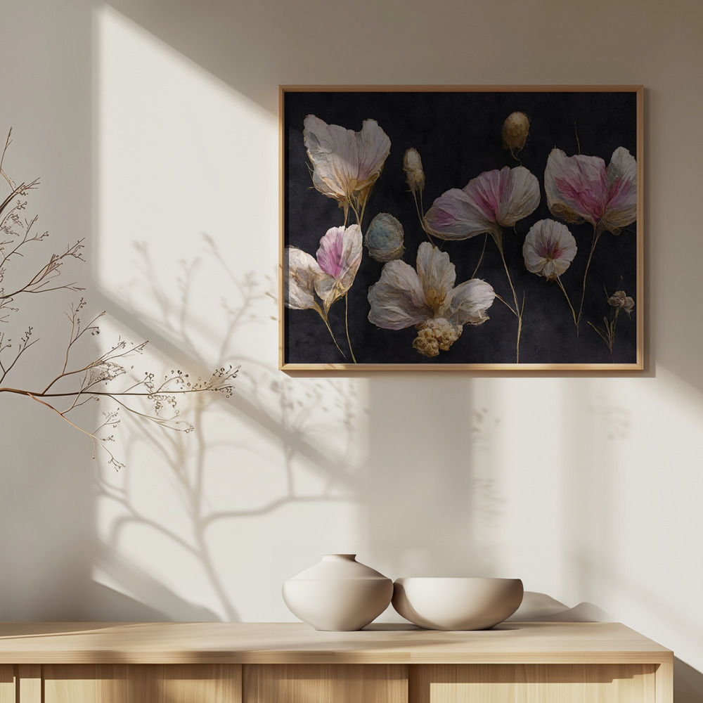 Poster - Gentle Pink Dry flowers over cabinet