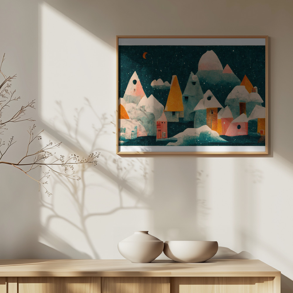 Poster - Little Village With Moon über Schrank