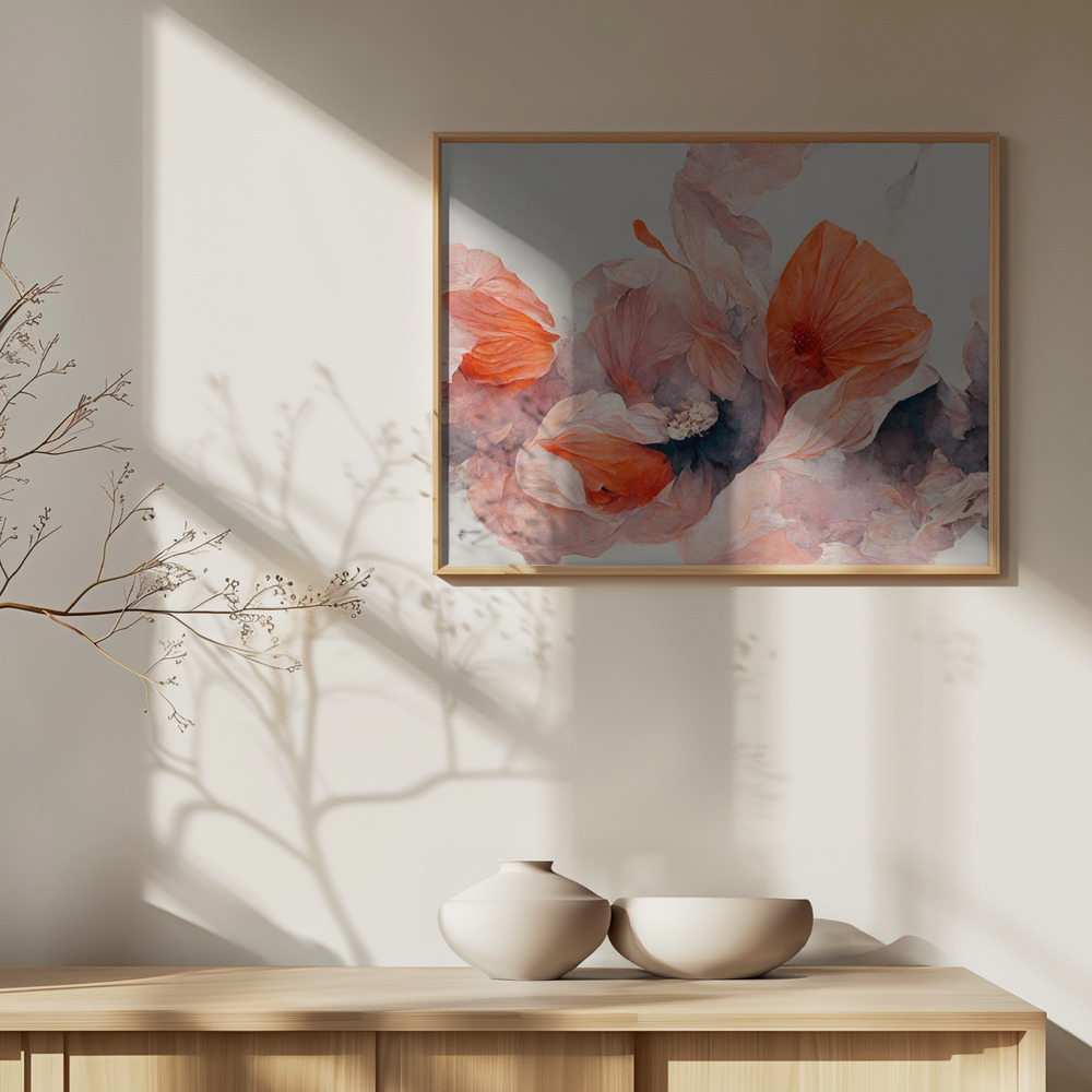 Poster - Salmon Flowers over cabinet