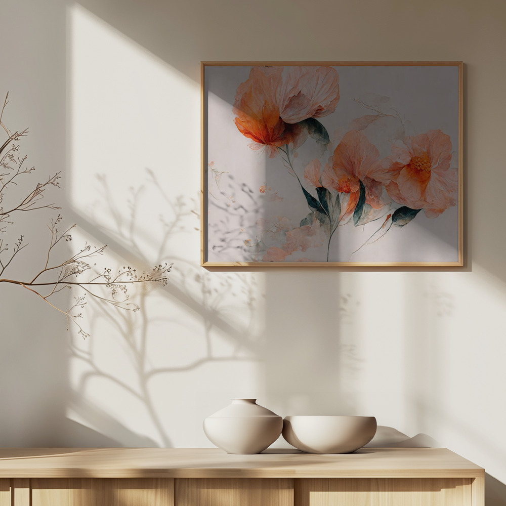 Poster - Filigree Coral Flowers over cabinet