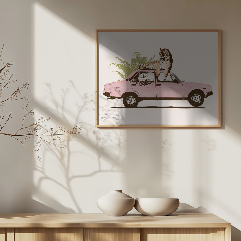 Poster - Tiger On Car boven kast