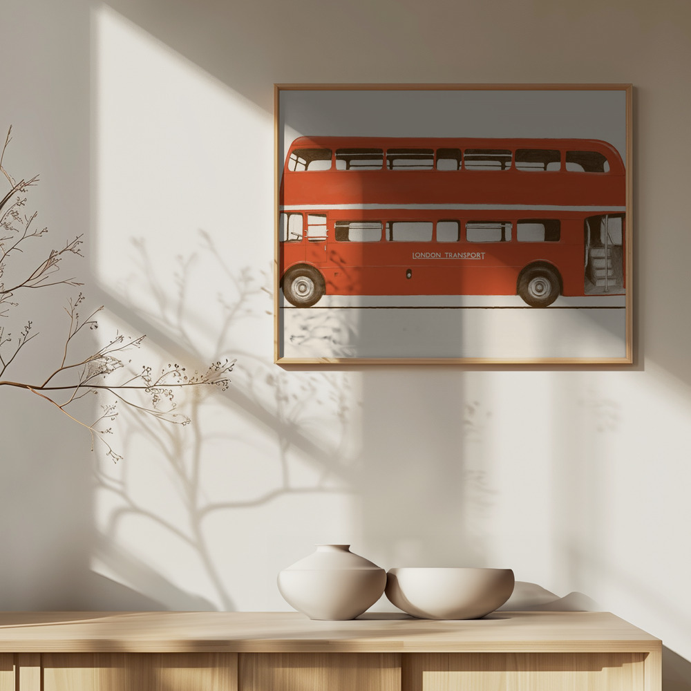 Poster - Red English Bus over cabinet