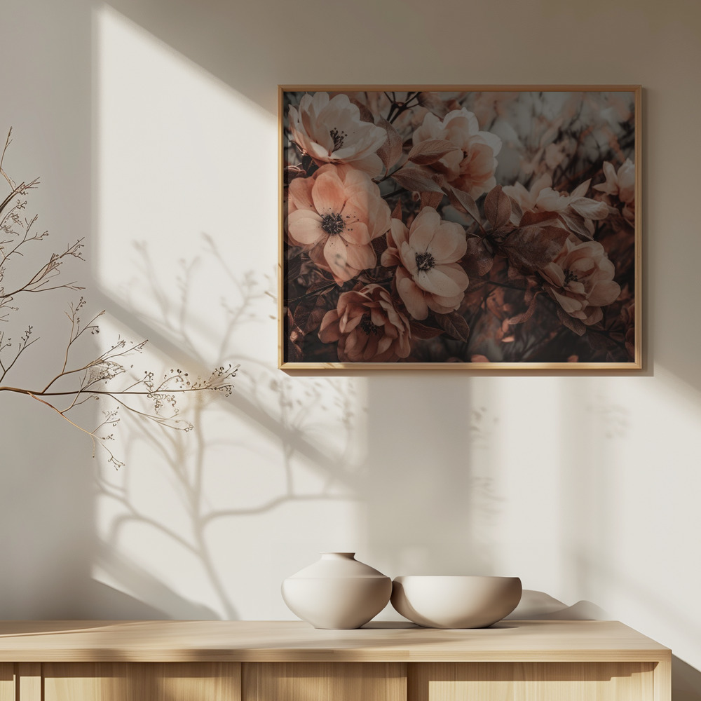 Poster - Coral Wild Peony over cabinet