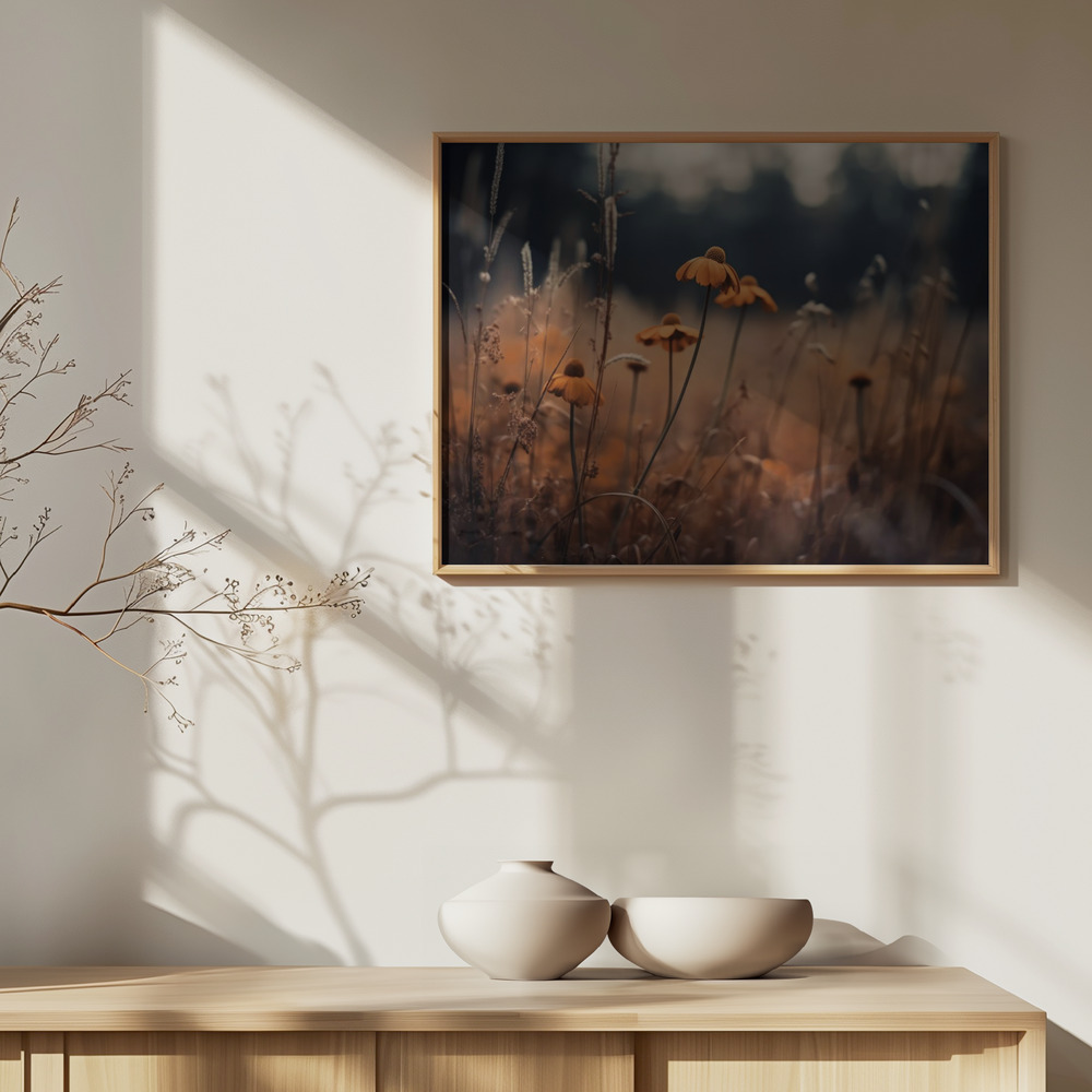 Poster - Orange Margarites over cabinet