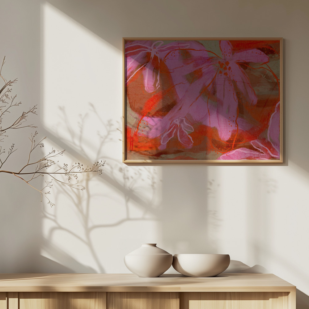 Poster - Coral Flower Rythm boven kast