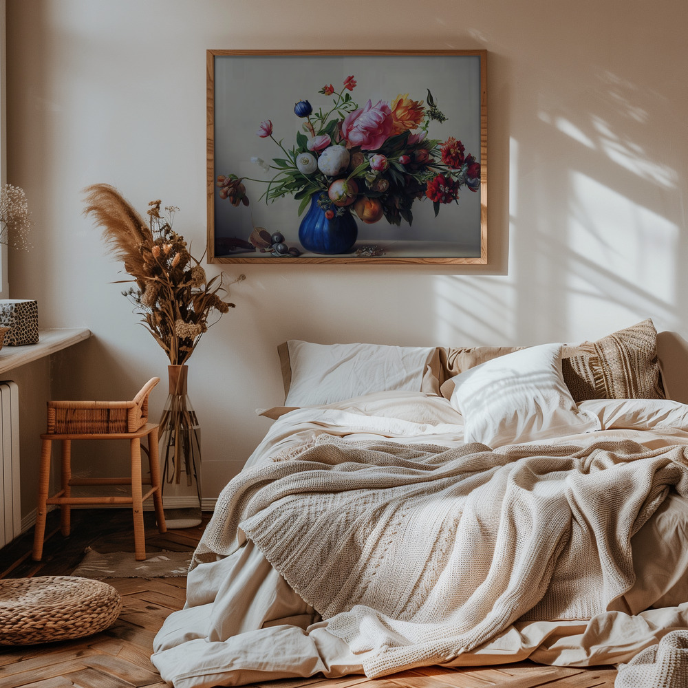 Affiche - Flower Bouquet With Blue Vase dans la chambre