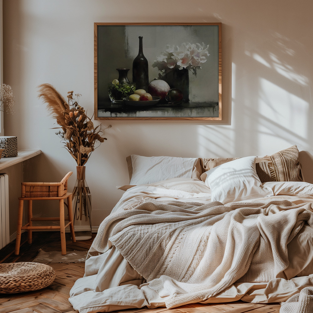 Poster - Stilllife With Black Bottle in bedroom