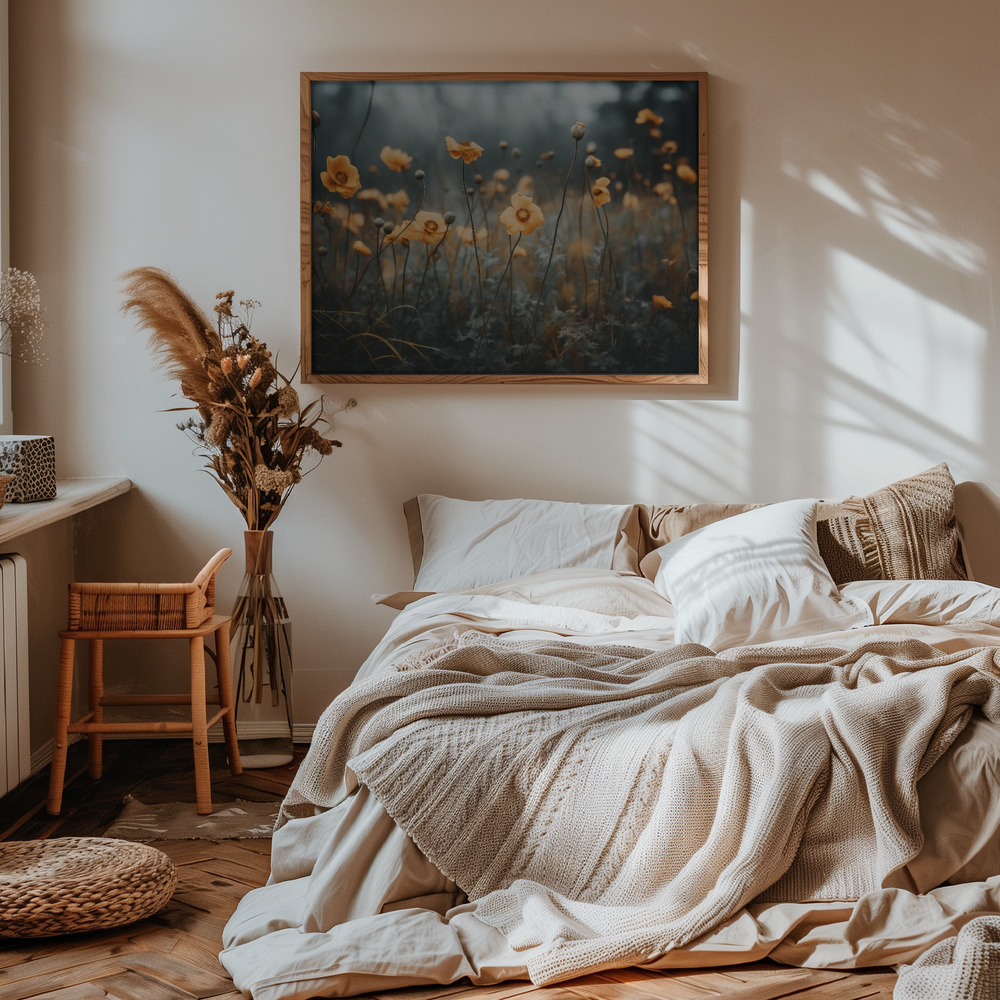 Poster - Orange Poppy im Schlafzimmer
