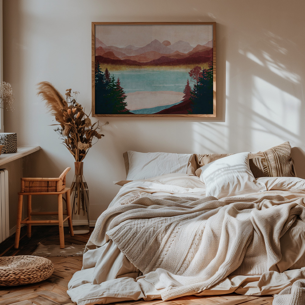 Póster - Mountain Dawn Serenity en el dormitorio