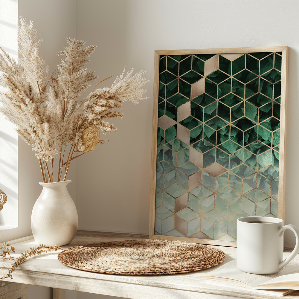 Plakat - Leaves And Cubes på bordet