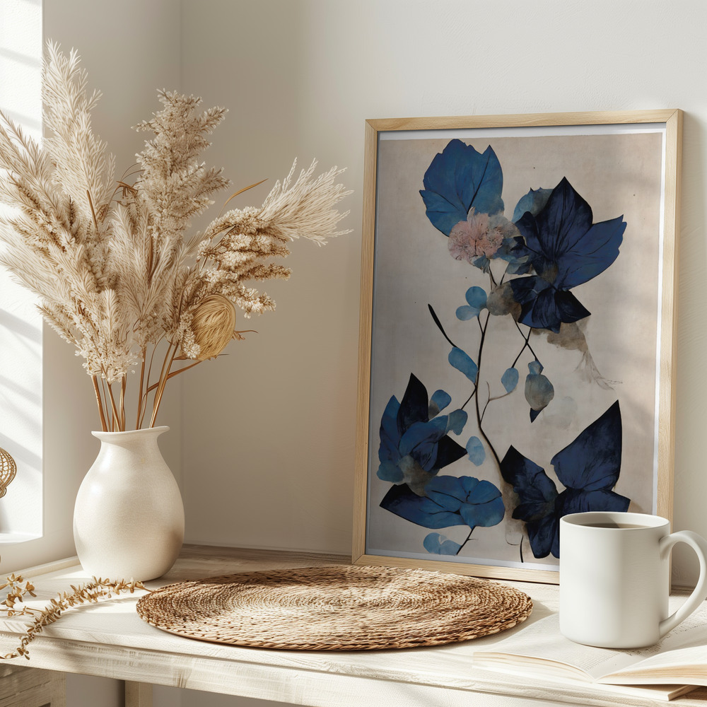 Poster - Blue Dry Flowers on table