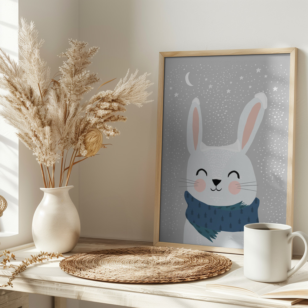 Poster - Snow Bunny auf dem Tisch