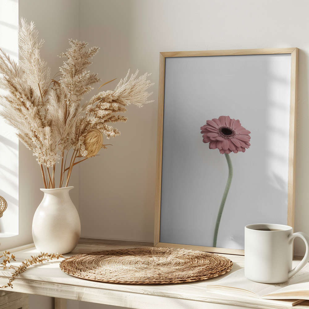 Poster - Pink Gerbera op tafel