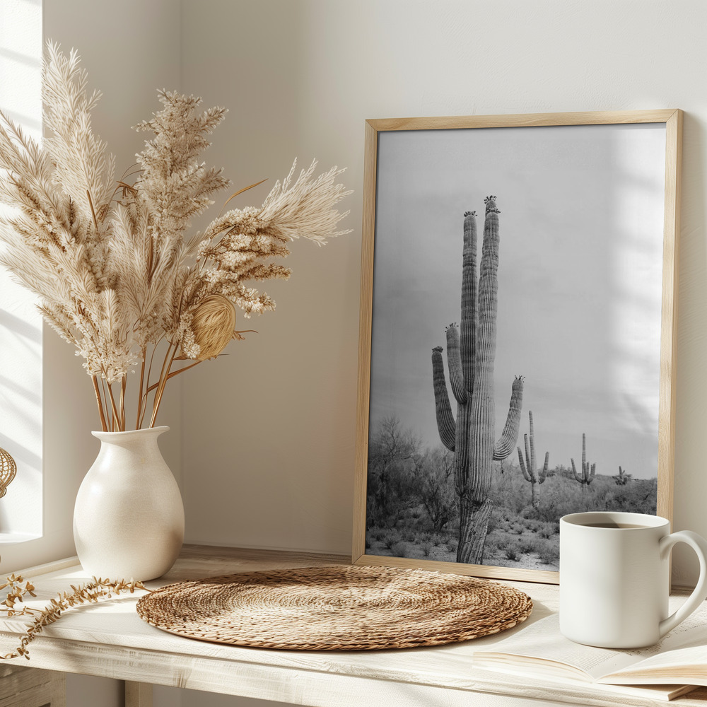 Poster - Saguaro B&W on table