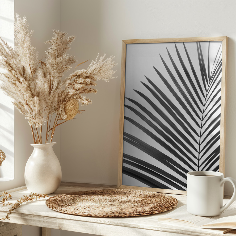 Poster BW Palm Leaf - Affisch på bordet