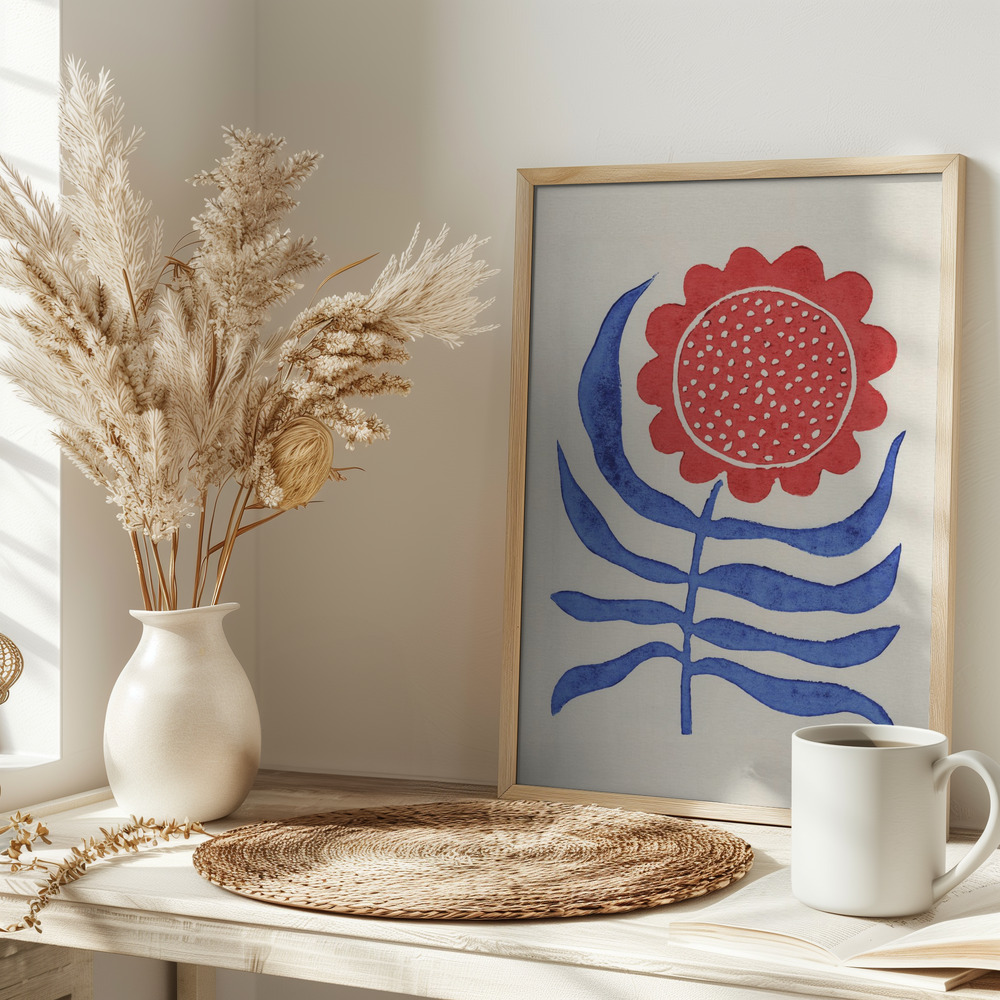 Poster Red Flower / Lino Print - Affisch på bordet