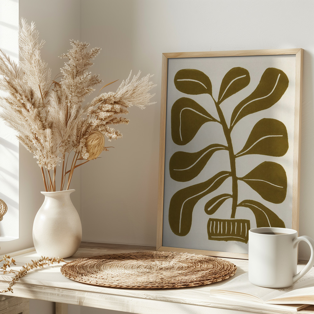 Plakat - Linocut Houseplant #2 på bordet