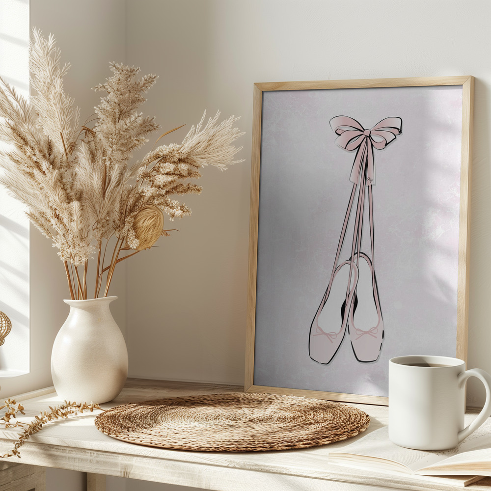 Poster - Pink Ballet Shoes op tafel