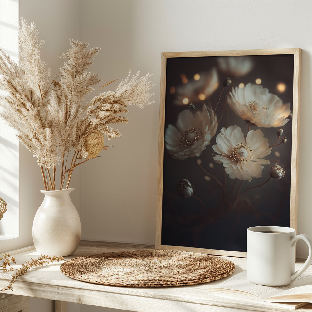 Poster - Creme Beige Flowers on table