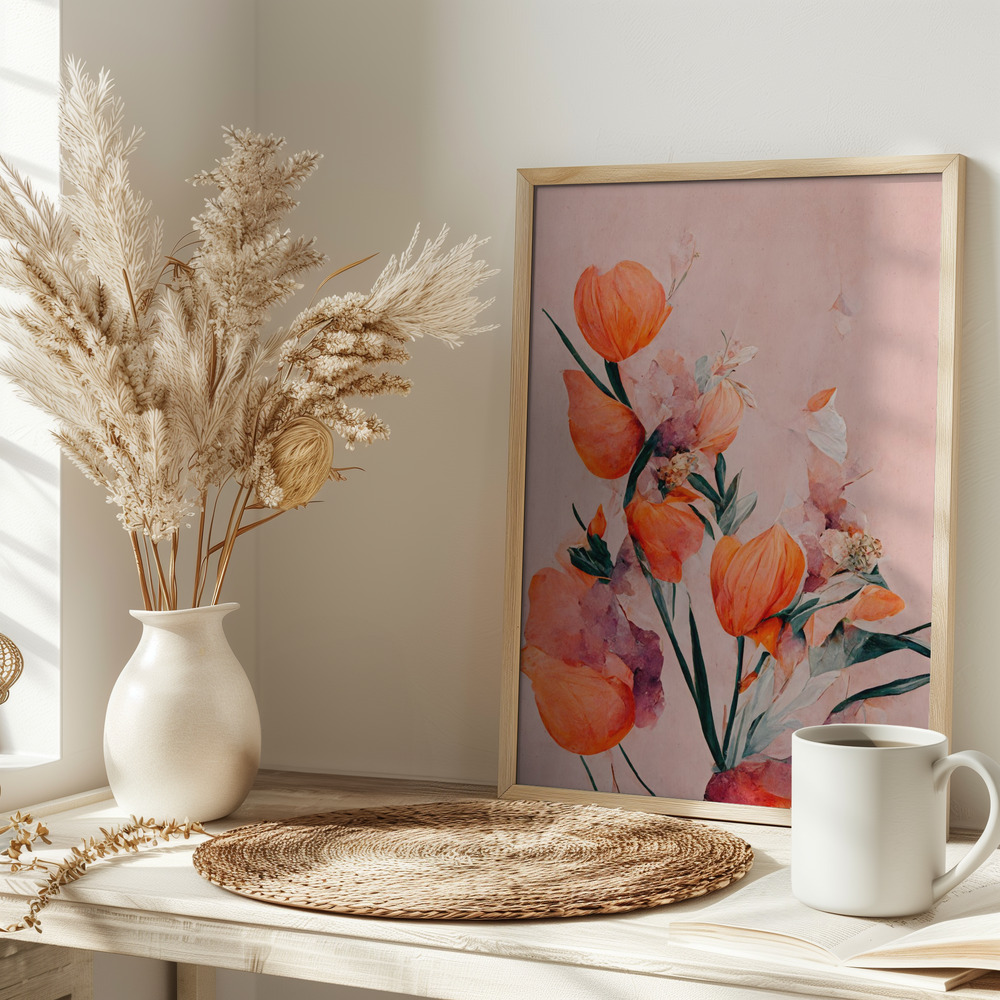 Poster - Orange Tulips on table