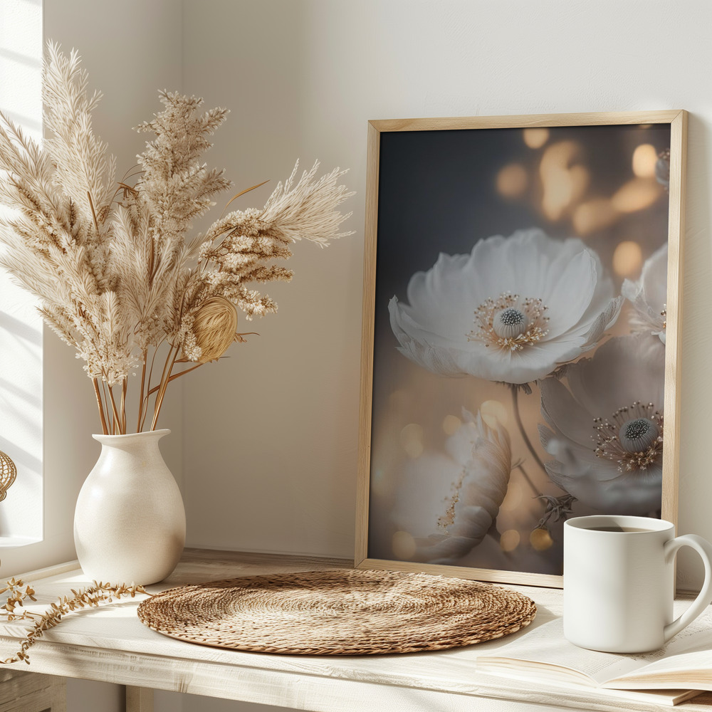 Poster - White And Golden Flowers on table