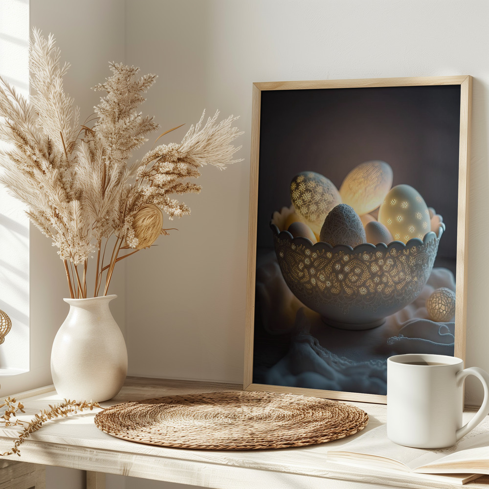 Poster - Glowing Eggs on table