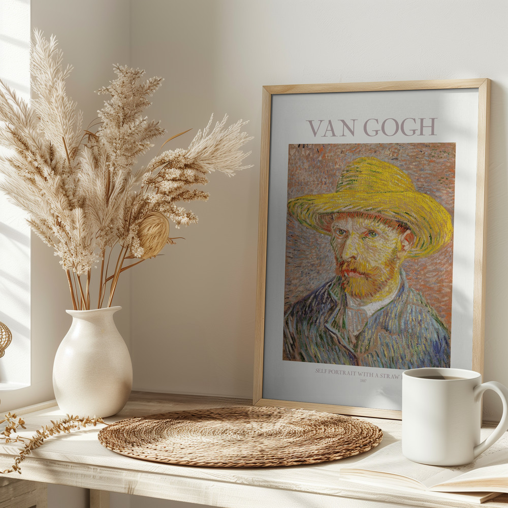Plakat - Self Portrait With Straw Hat på bordet