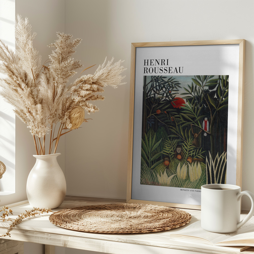 Plakat - Monkeys And Parrot In The Virgin Forest på bordet